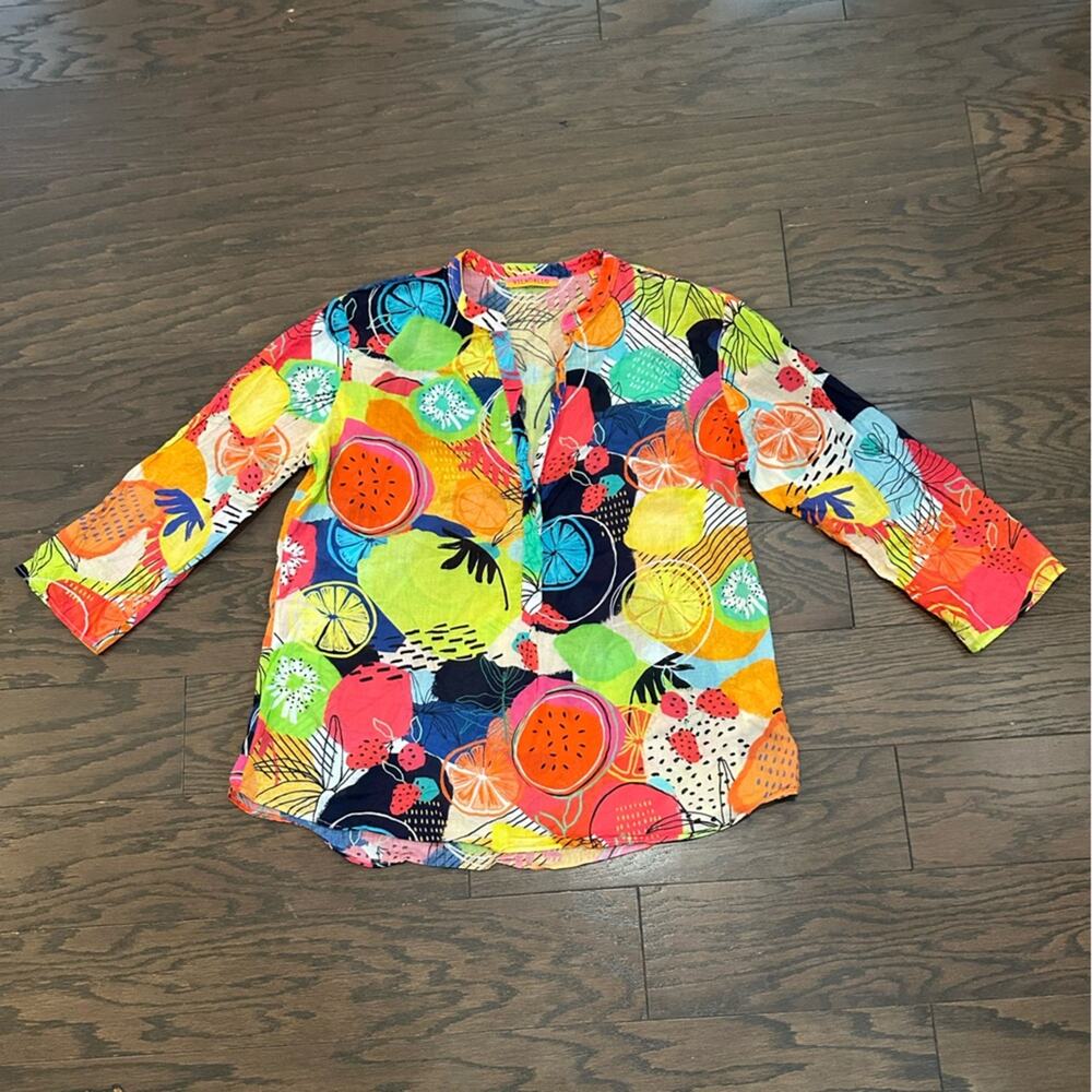 VILAGALLO Vibrant Fruit Print Cotton Blouse Size 12 (46)
